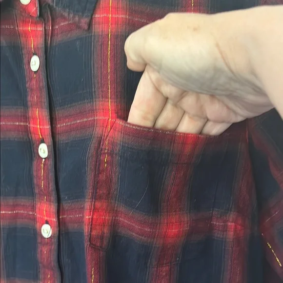 Tommy Hilfiger Red and Navy Plaid popover Blouse - Picture 5 of 6
